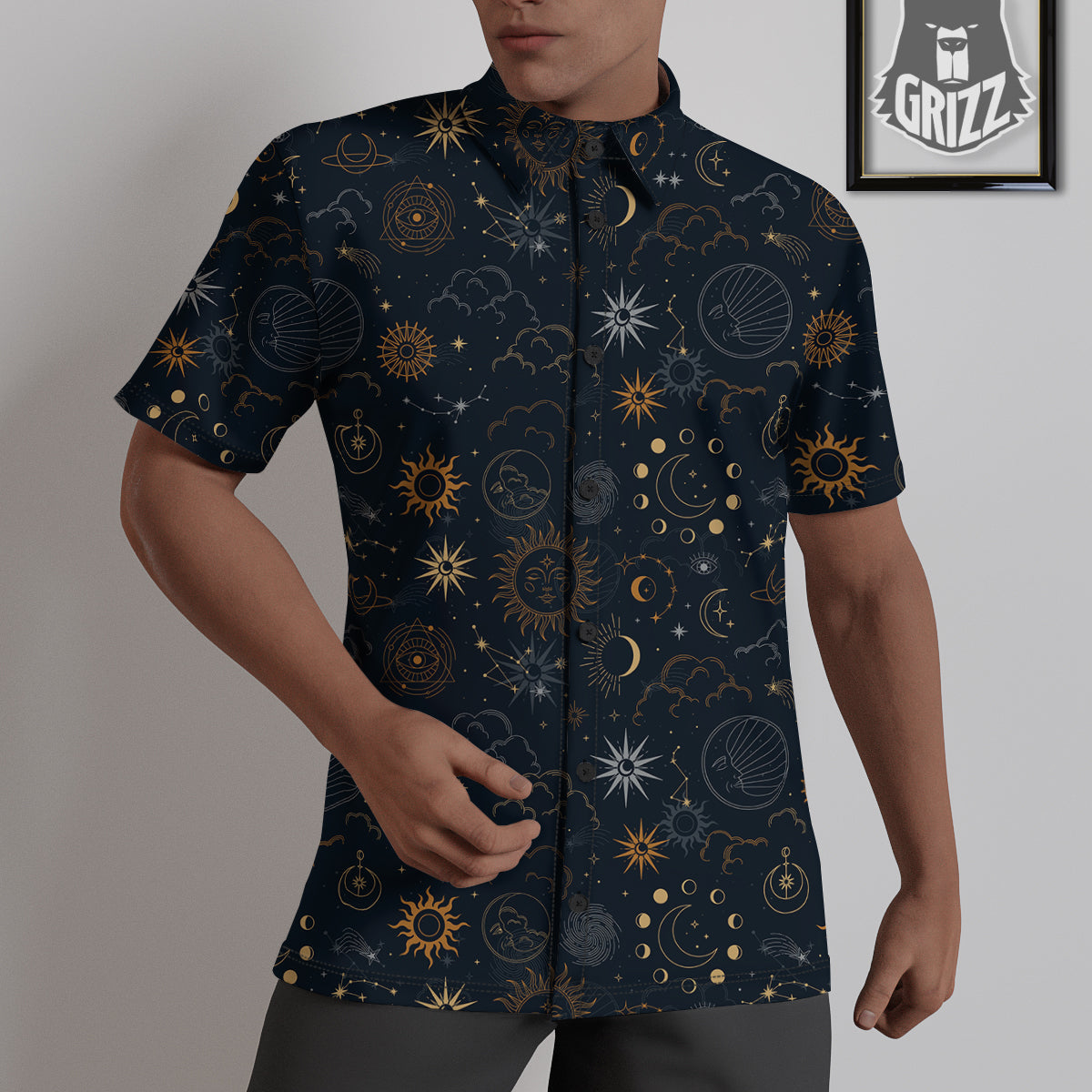 Celestial Vintage Print Pattern Untucked Shirts-grizzshop