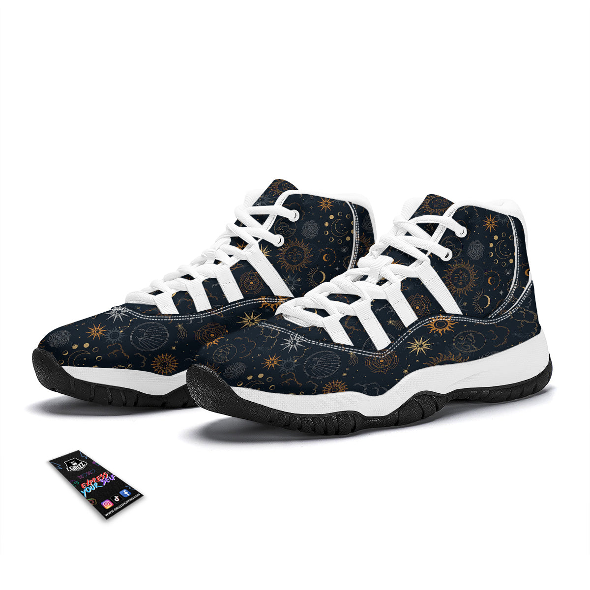 Celestial Vintage Print Pattern White Bball Shoes-grizzshop