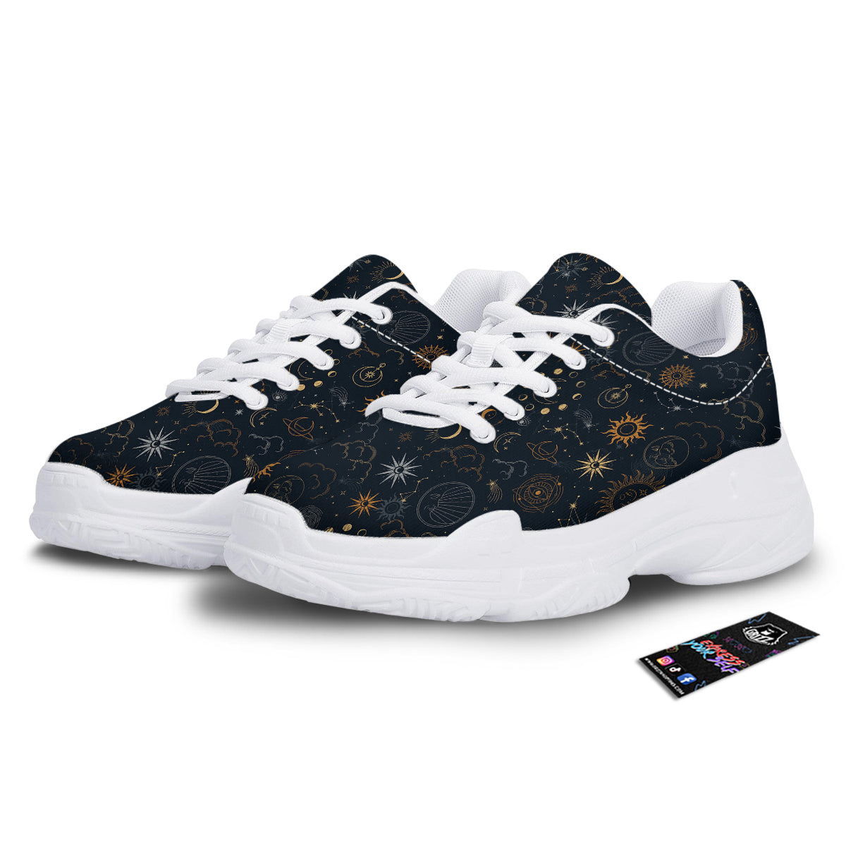 Celestial Vintage Print Pattern White Chunky Shoes-grizzshop