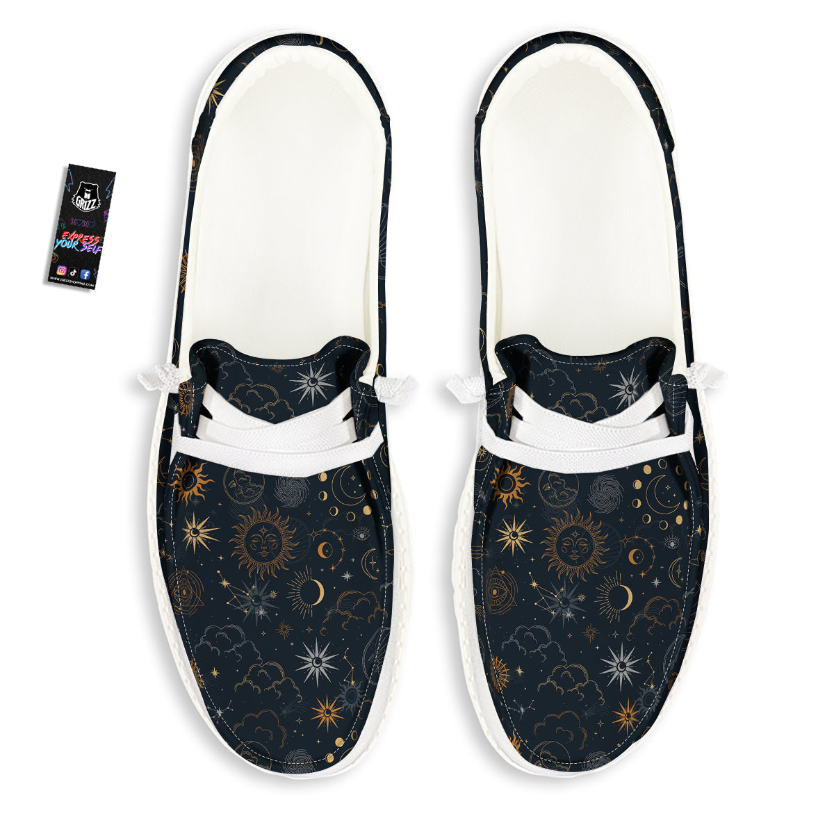 Celestial Vintage Print Pattern White Loafers-grizzshop