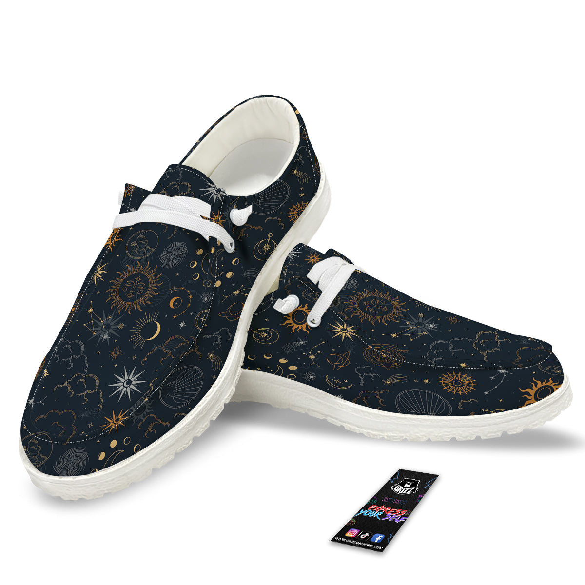 Celestial Vintage Print Pattern White Loafers-grizzshop