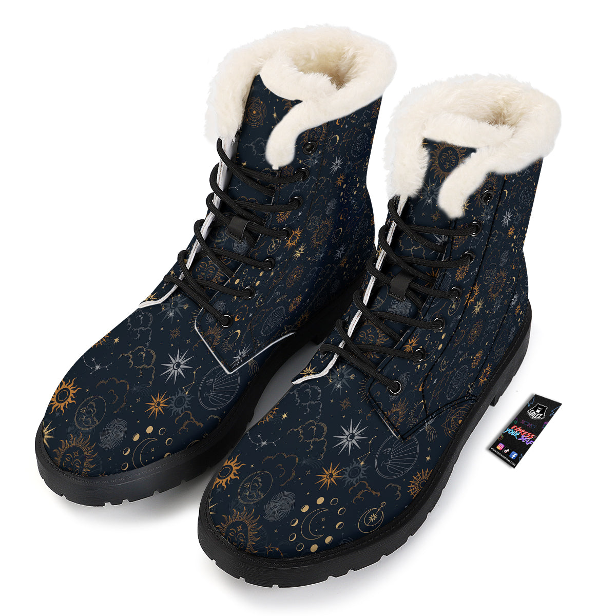 Celestial Vintage Print Pattern Winter Boots-grizzshop