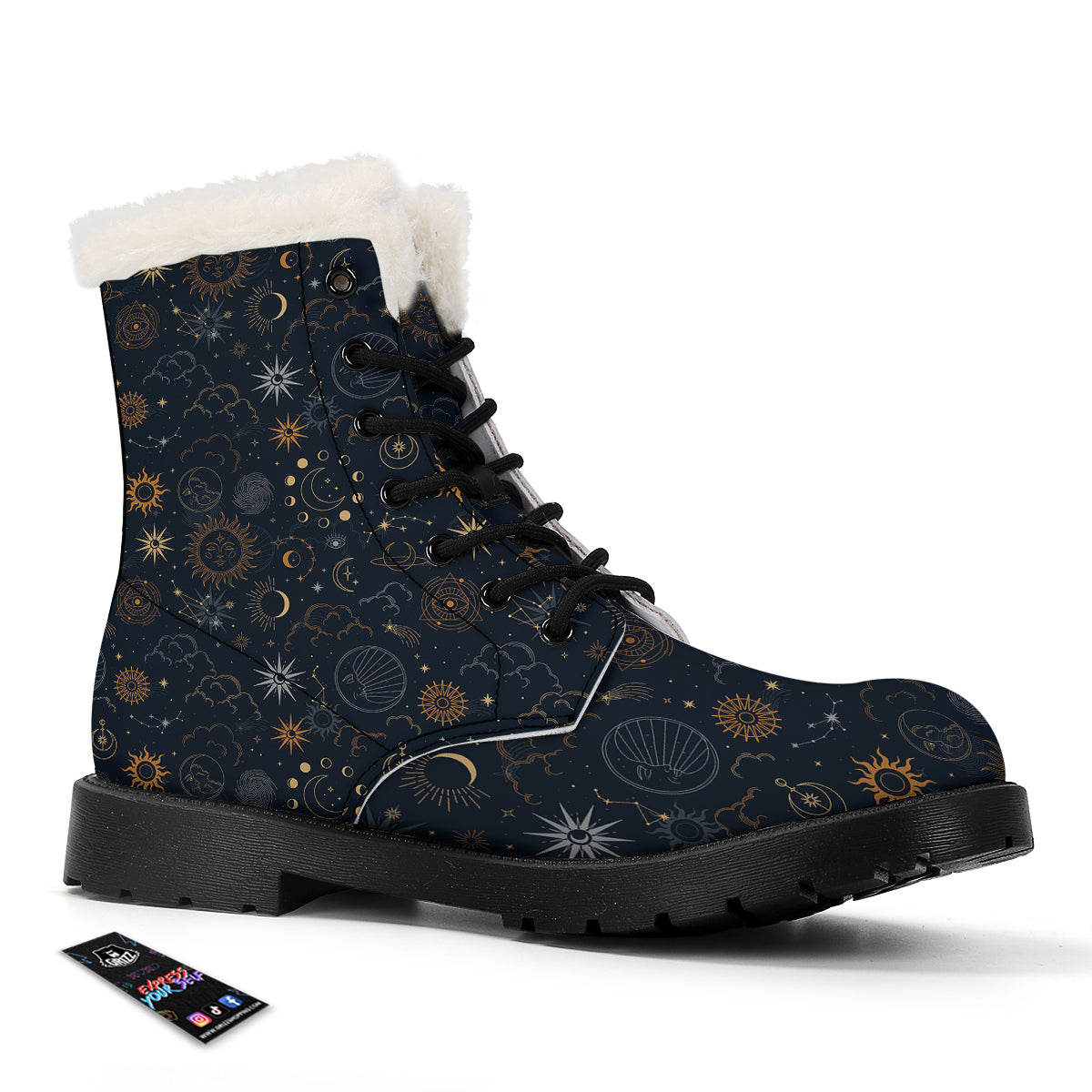Celestial Vintage Print Pattern Winter Boots-grizzshop