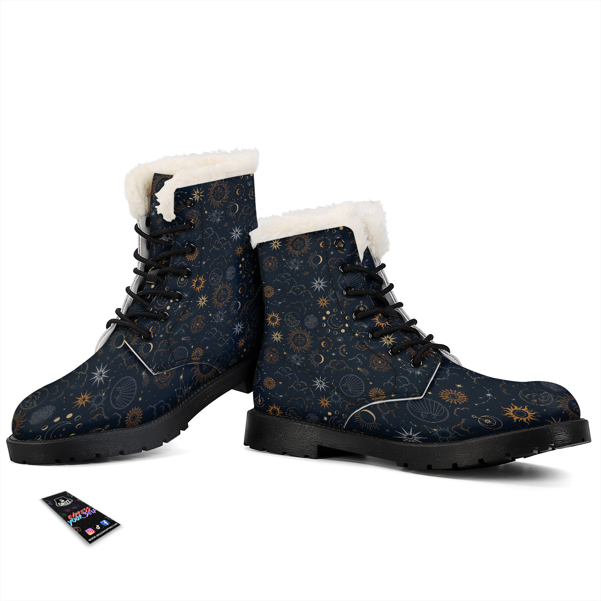 Celestial Vintage Print Pattern Winter Boots-grizzshop