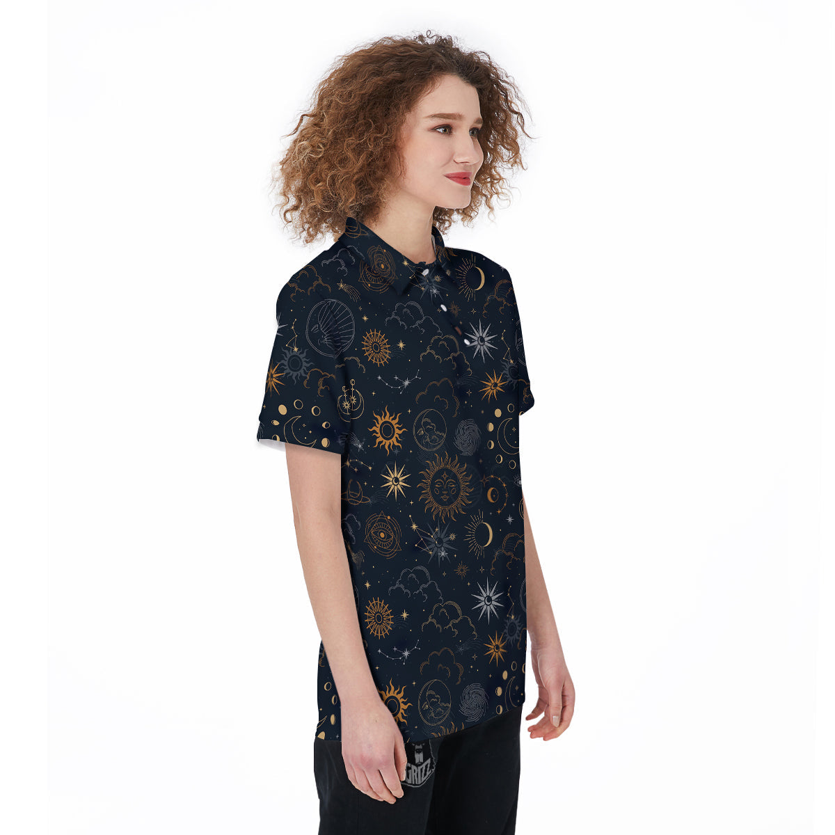 Celestial Vintage Print Pattern Women's Golf Shirts-grizzshop