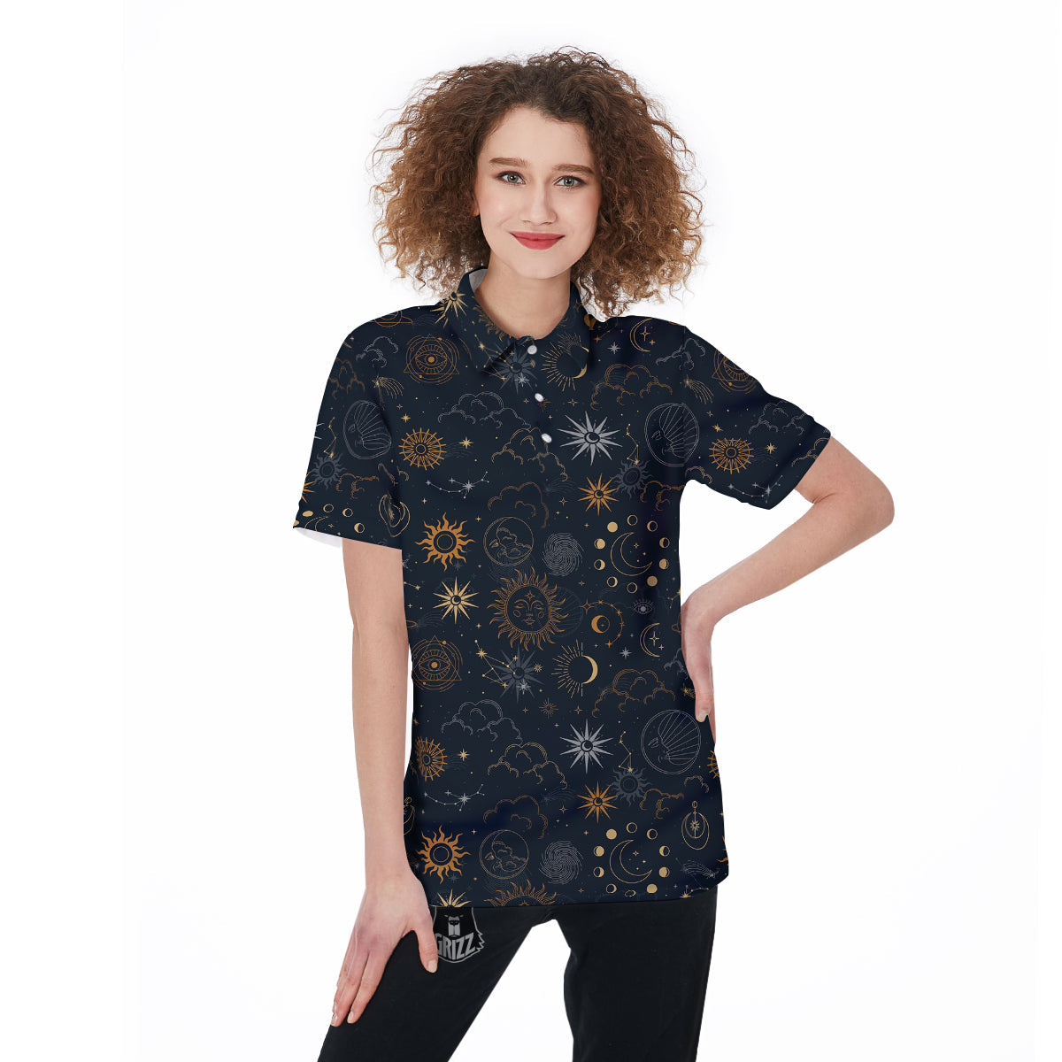 Celestial Vintage Print Pattern Women's Golf Shirts-grizzshop