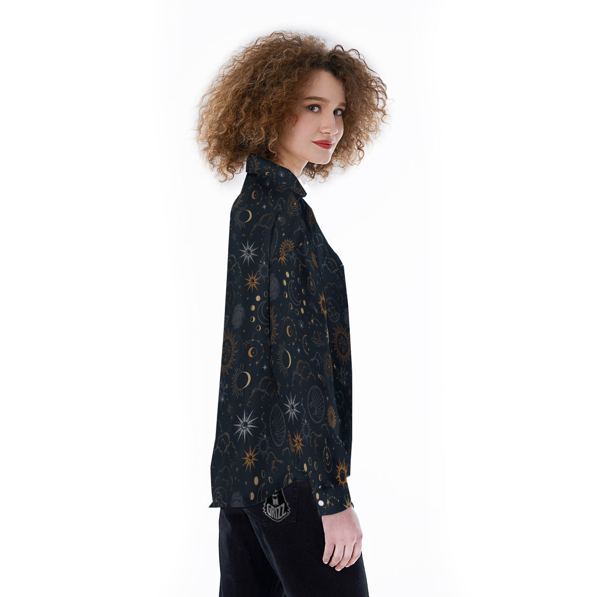 Celestial Vintage Print Pattern Women's Long Sleeve Shirts-grizzshop