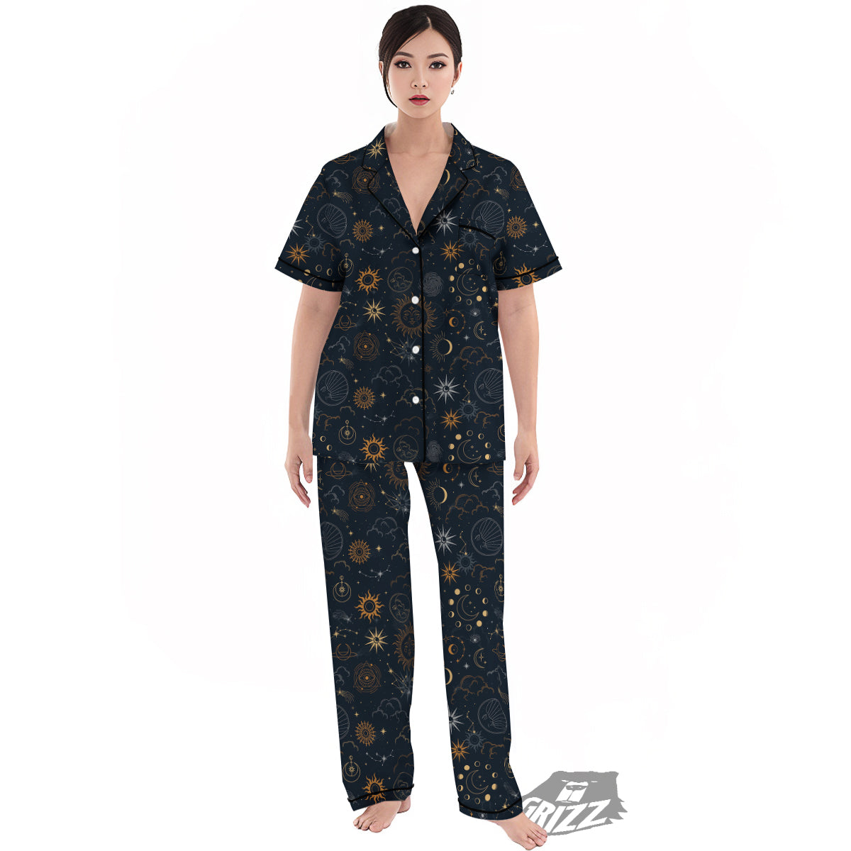 Celestial Vintage Print Pattern Women's Pajamas Set-grizzshop