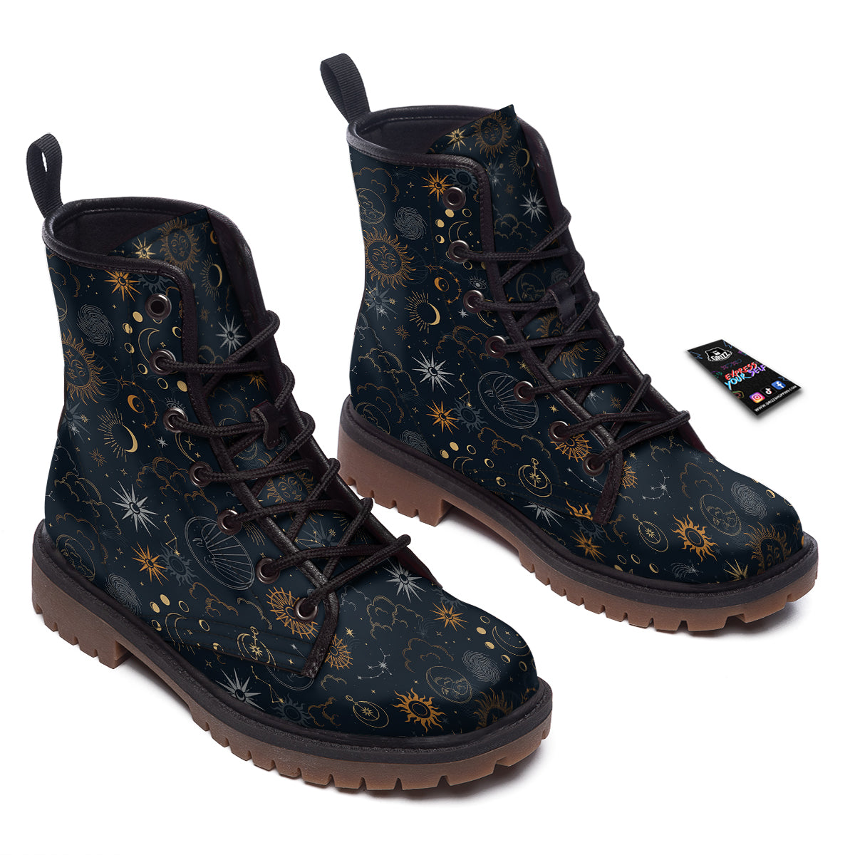 Celestial Vintage Print Pattern Work Boots-grizzshop