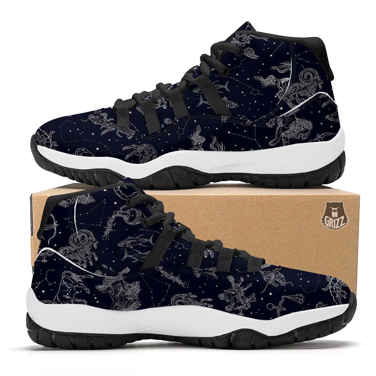 Celestial Zodiac Pattern Print Black Bball Shoes-grizzshop