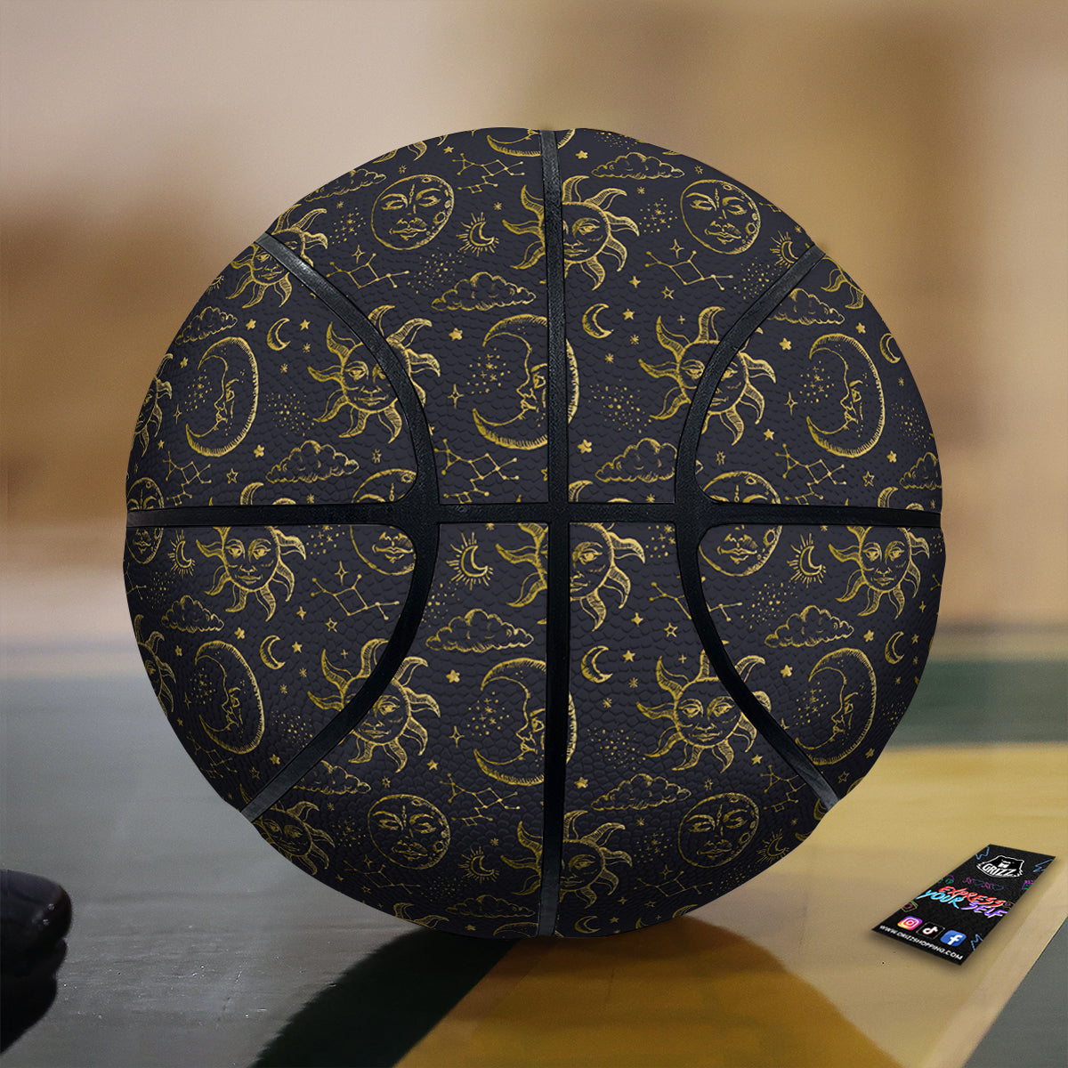 Celestial Gold And Black Print Pattern Basketball