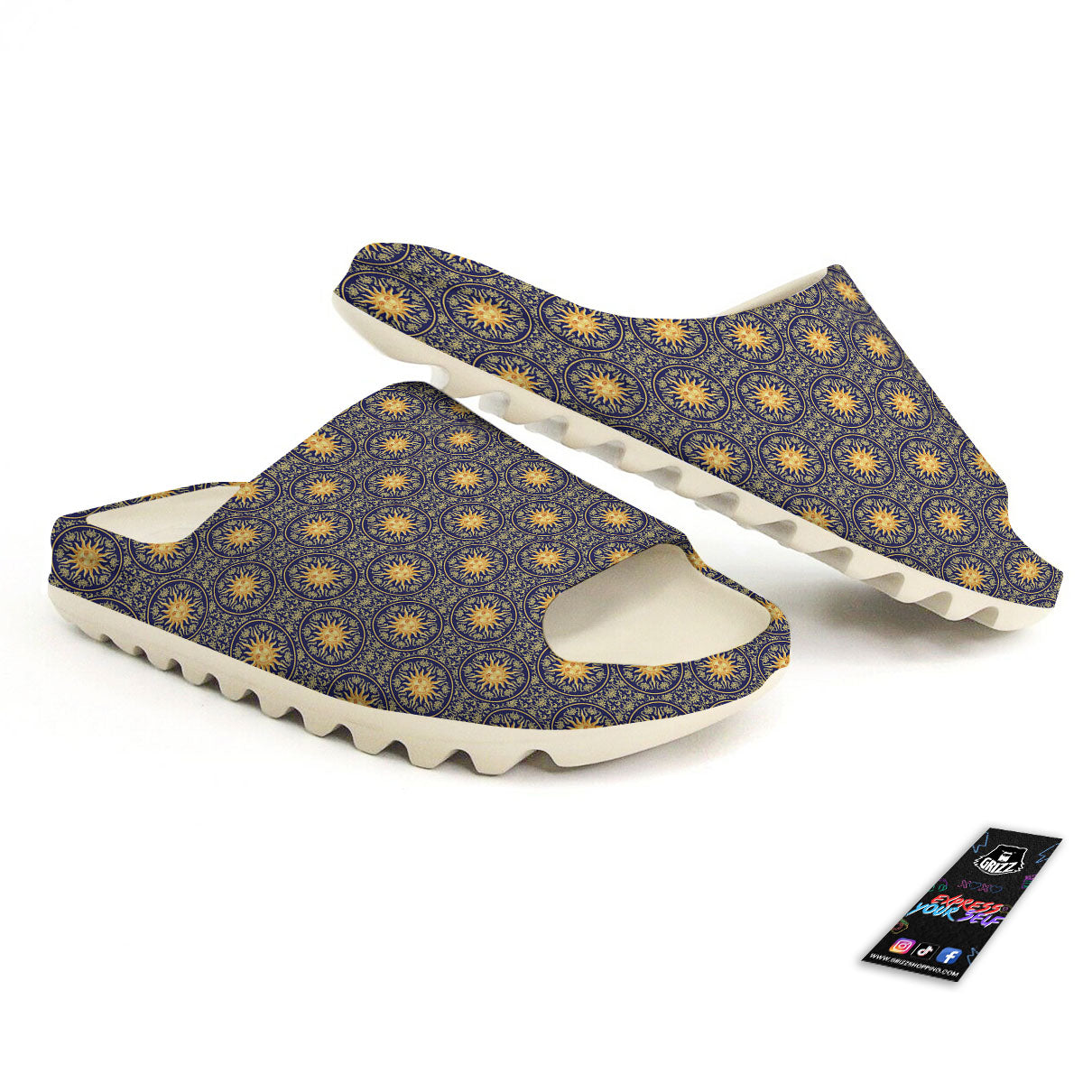 Celestial Gold And Blue Print Pattern Sandals-grizzshop
