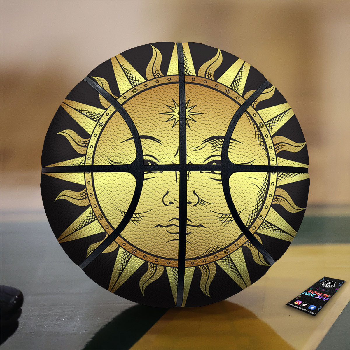 Celestial Sun Gold And Black Print Basketball