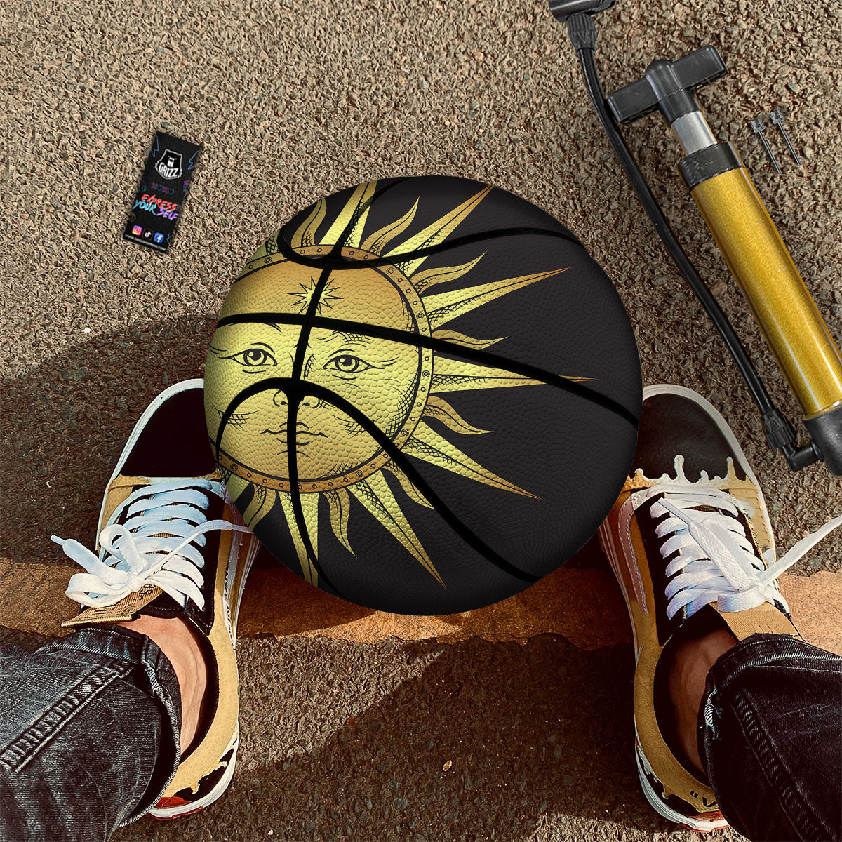 Celestial Sun Gold And Black Print Basketball