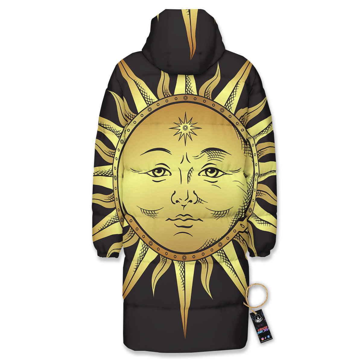Celestial Sun Gold And Black Print Long Down Jacket