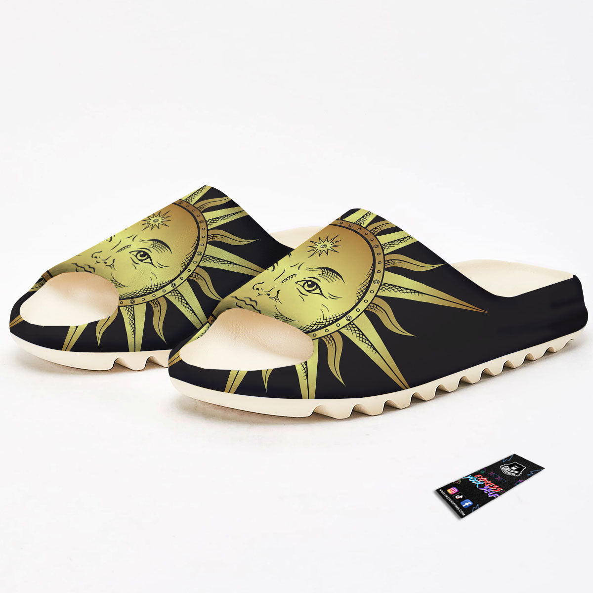 Celestial Sun Gold And Black Print Sandals-grizzshop