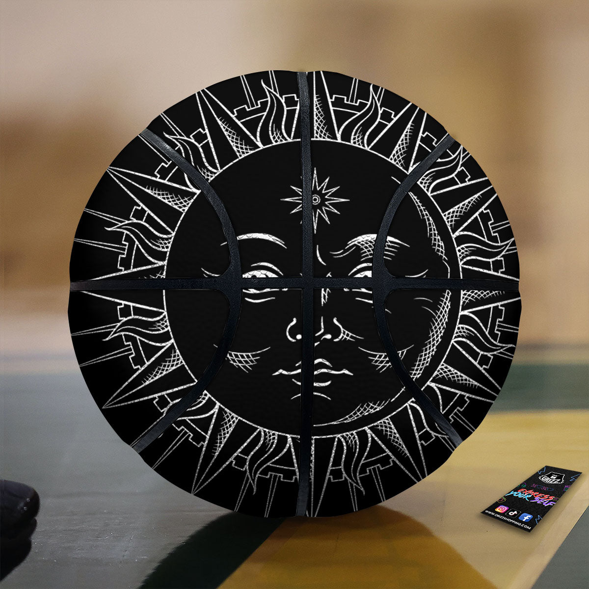 Celestial Sun White And Black Print Basketball