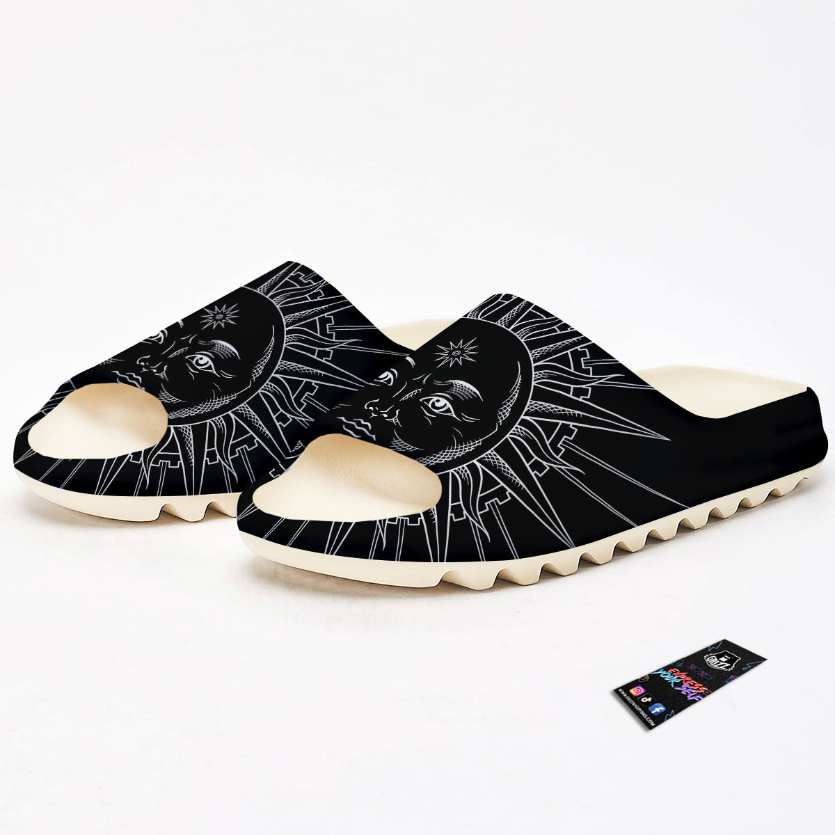 Celestial Sun White And Black Print Sandals-grizzshop