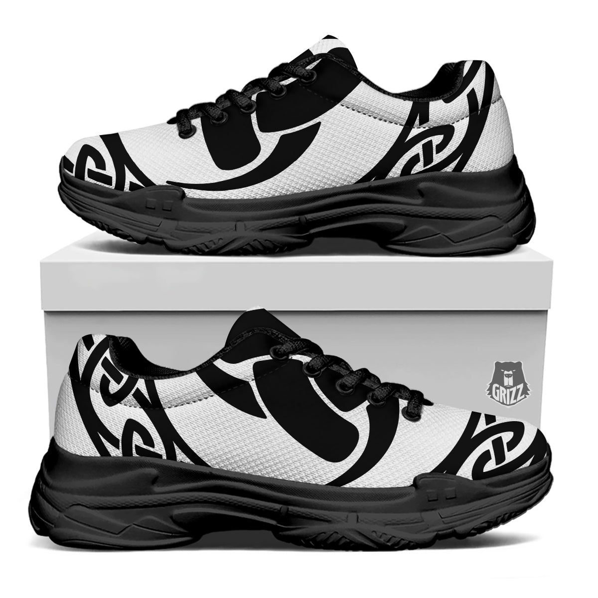 Celtic Endless Knot Symbols Print Black Chunky Shoes-grizzshop