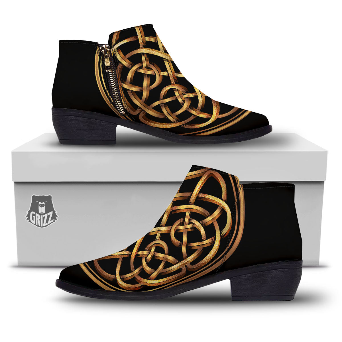 Celtic Knot Golden Print Ankle Boots-grizzshop