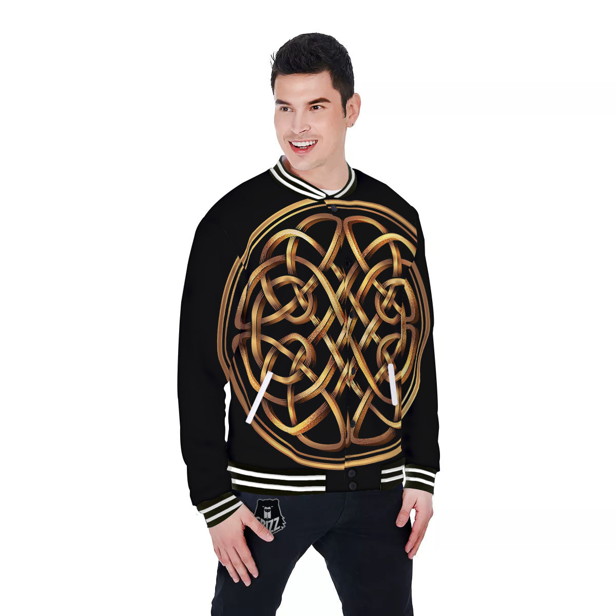 Celtic Knot Golden Print Baseball Jacket-grizzshop