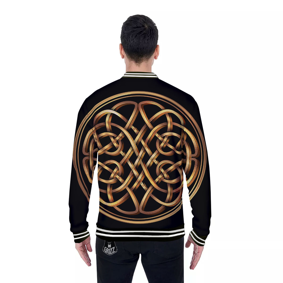 Celtic Knot Golden Print Baseball Jacket-grizzshop