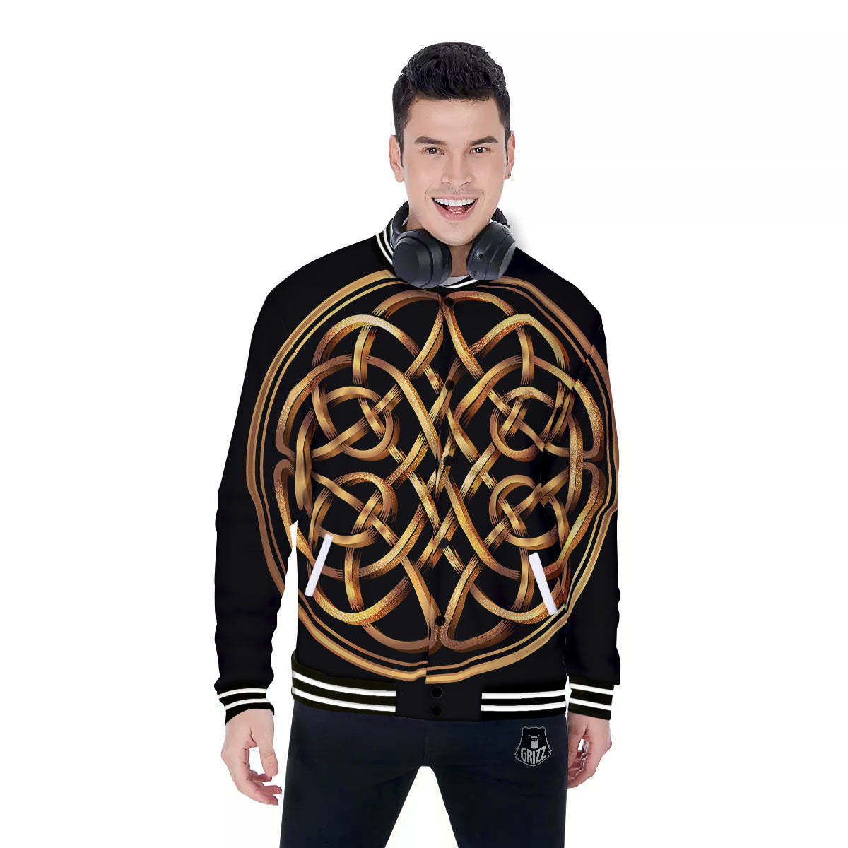 Celtic Knot Golden Print Baseball Jacket-grizzshop