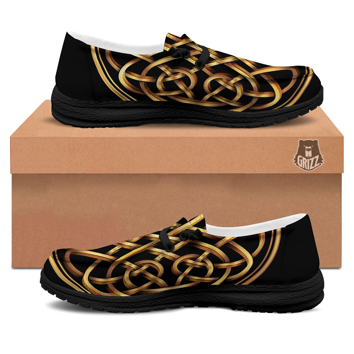 Celtic Knot Golden Print Black Loafers-grizzshop