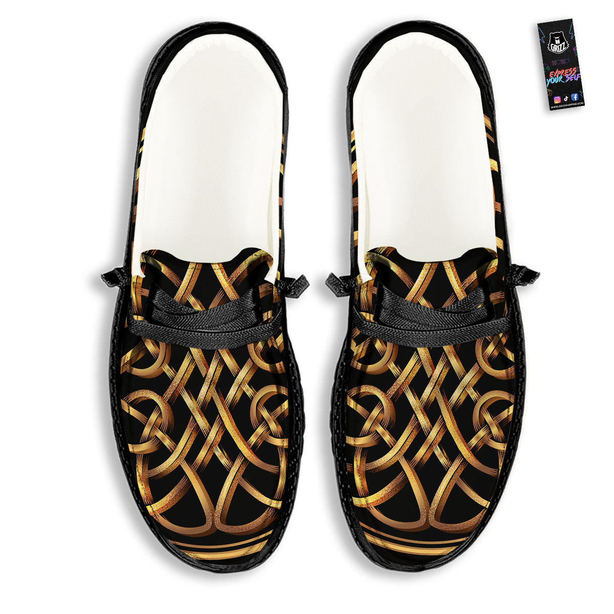 Celtic Knot Golden Print Black Loafers-grizzshop