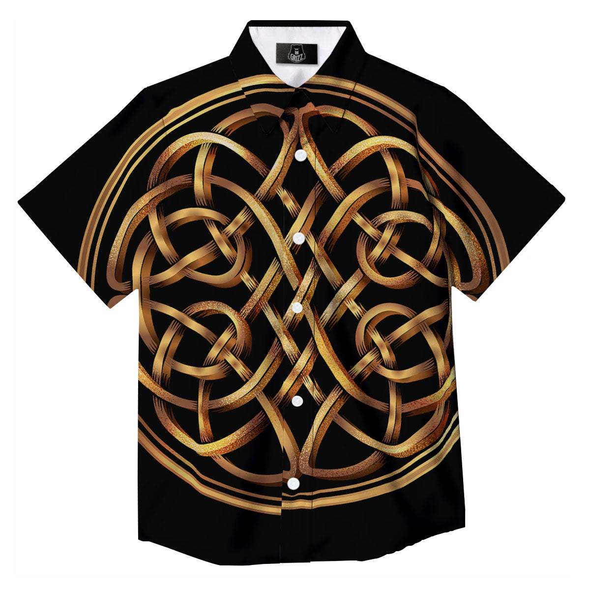 Celtic Knot Golden Print Button Up Shirt-grizzshop