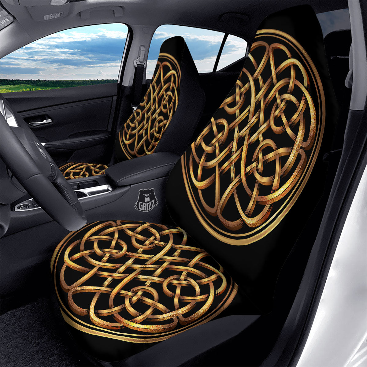 Celtic Knot Golden Print Car Seat Covers-grizzshop