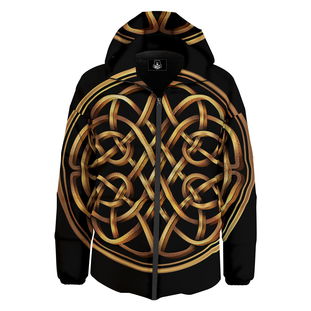 Celtic Knot Golden Print Down Jacket-grizzshop