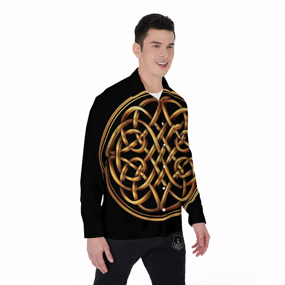 Celtic Knot Golden Print Men's Long Sleeve Shirts-grizzshop