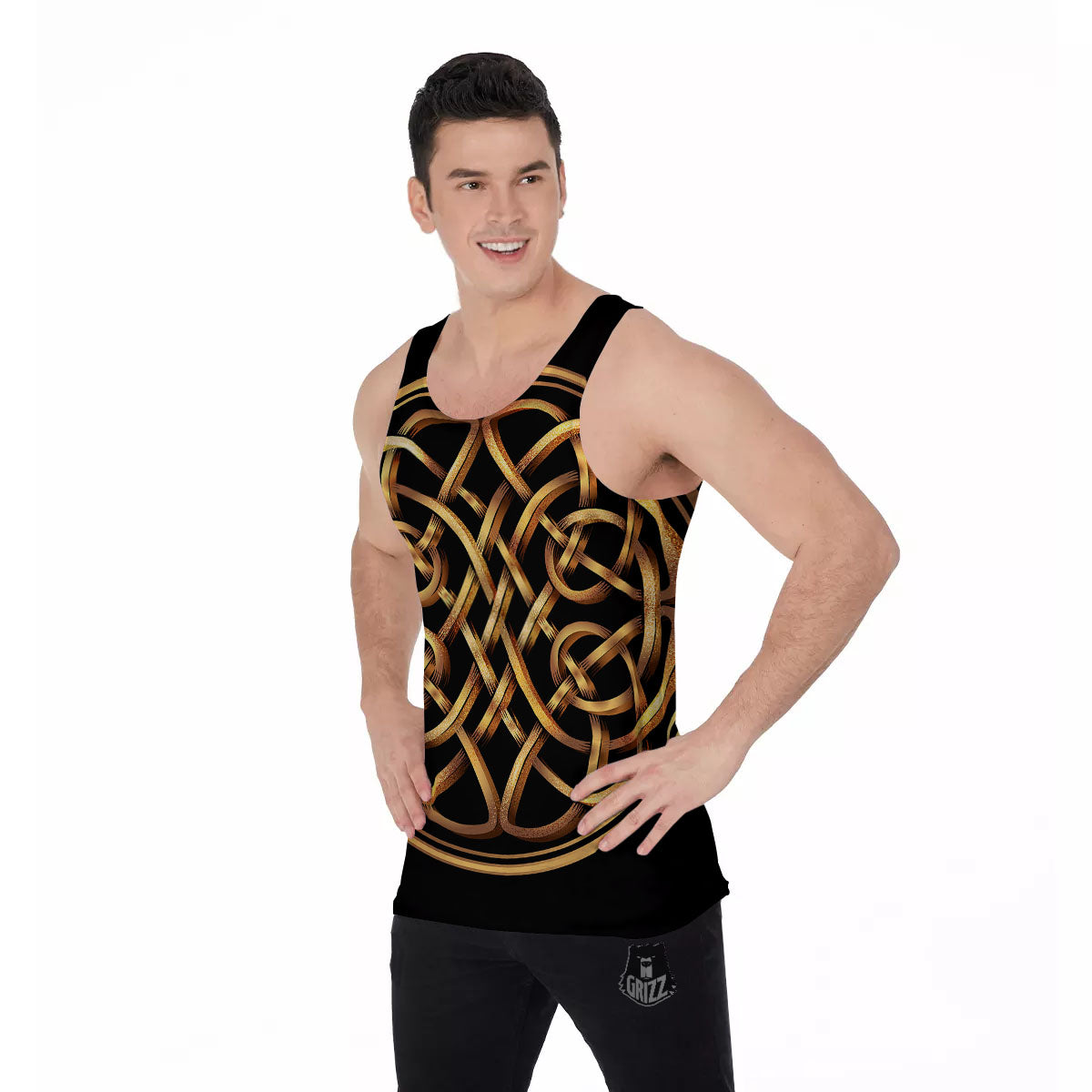 Celtic Knot Golden Print Men's Tank Top-grizzshop
