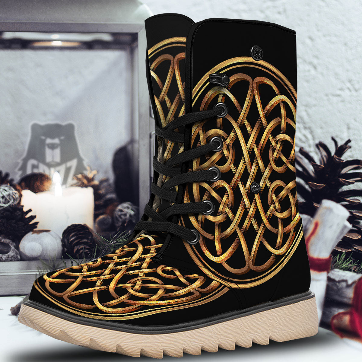 Celtic Knot Golden Print Snow Boots-grizzshop