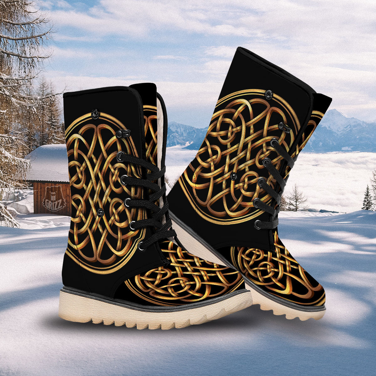 Celtic Knot Golden Print Snow Boots-grizzshop