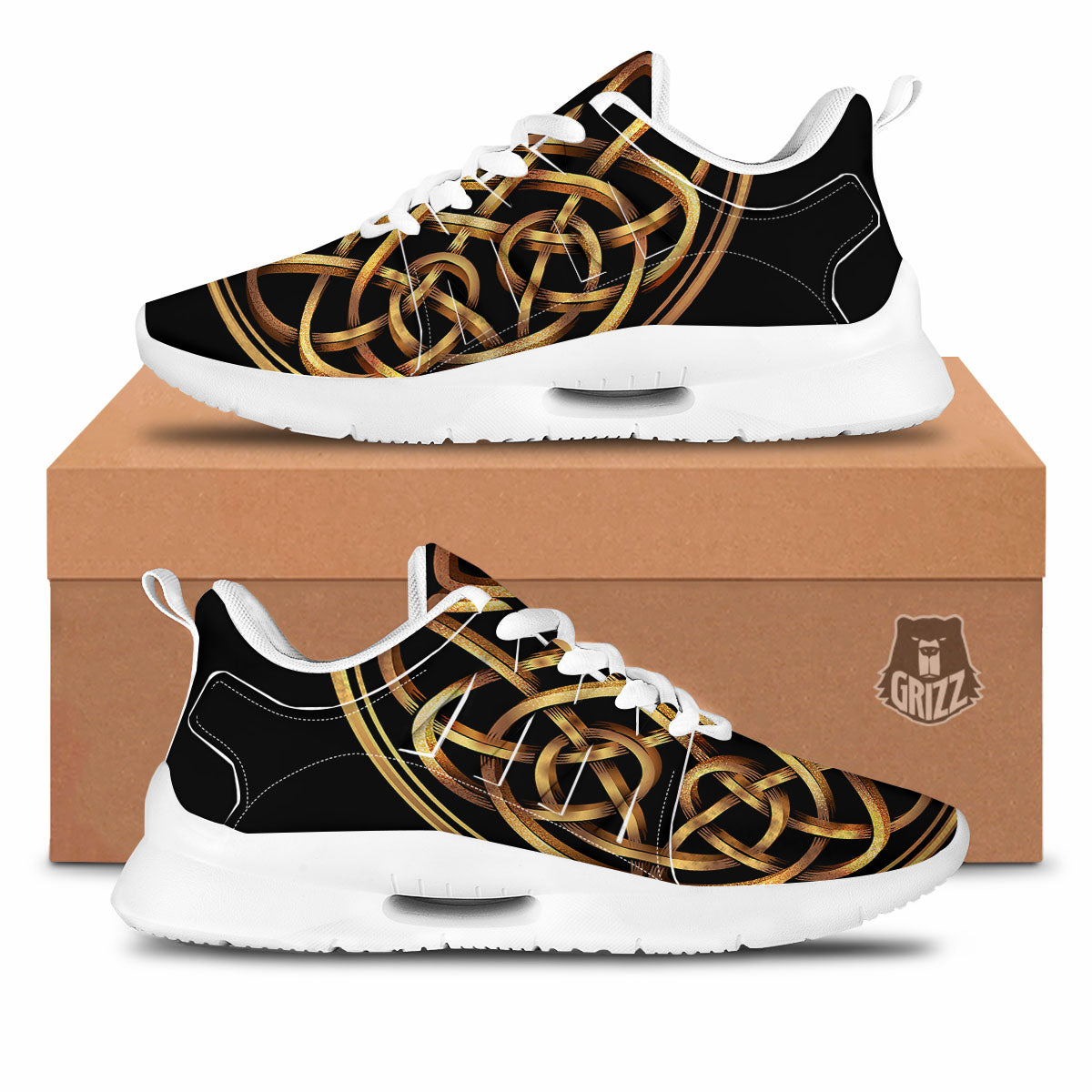 Celtic Knot Golden Print Tennis Shoes-grizzshop