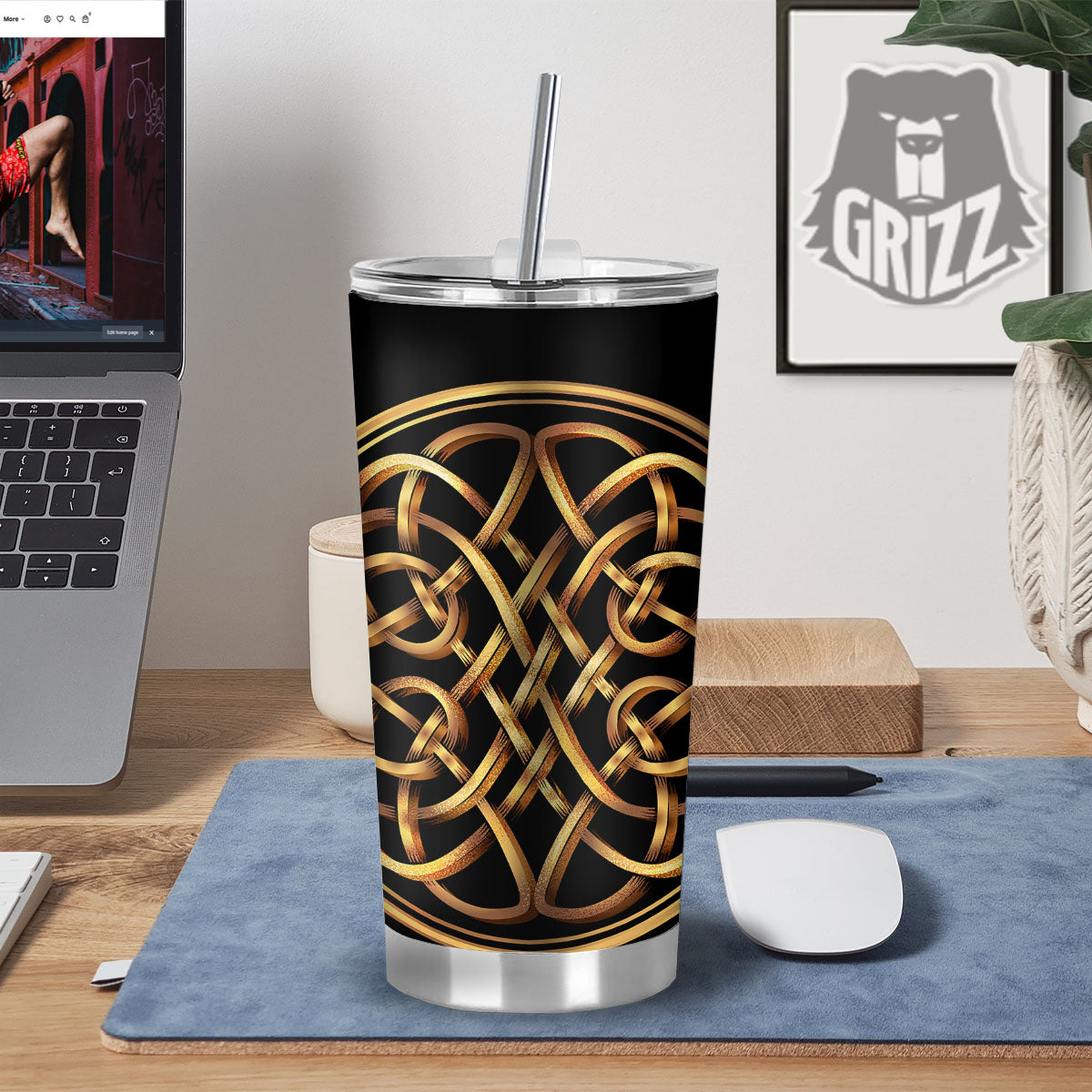 Celtic Knot Golden Print Tumbler-grizzshop