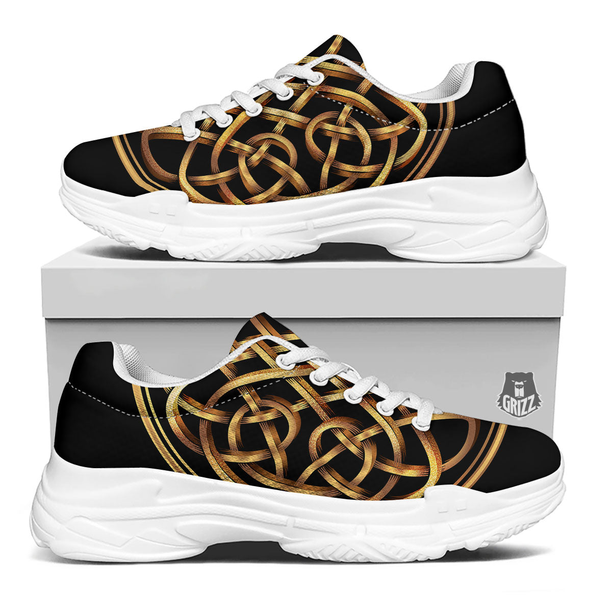 Celtic Knot Golden Print White Chunky Shoes-grizzshop