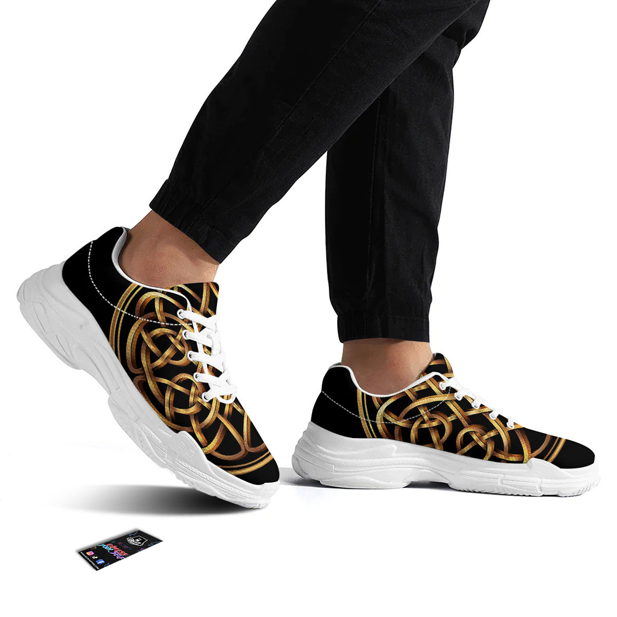 Celtic Knot Golden Print White Chunky Shoes-grizzshop