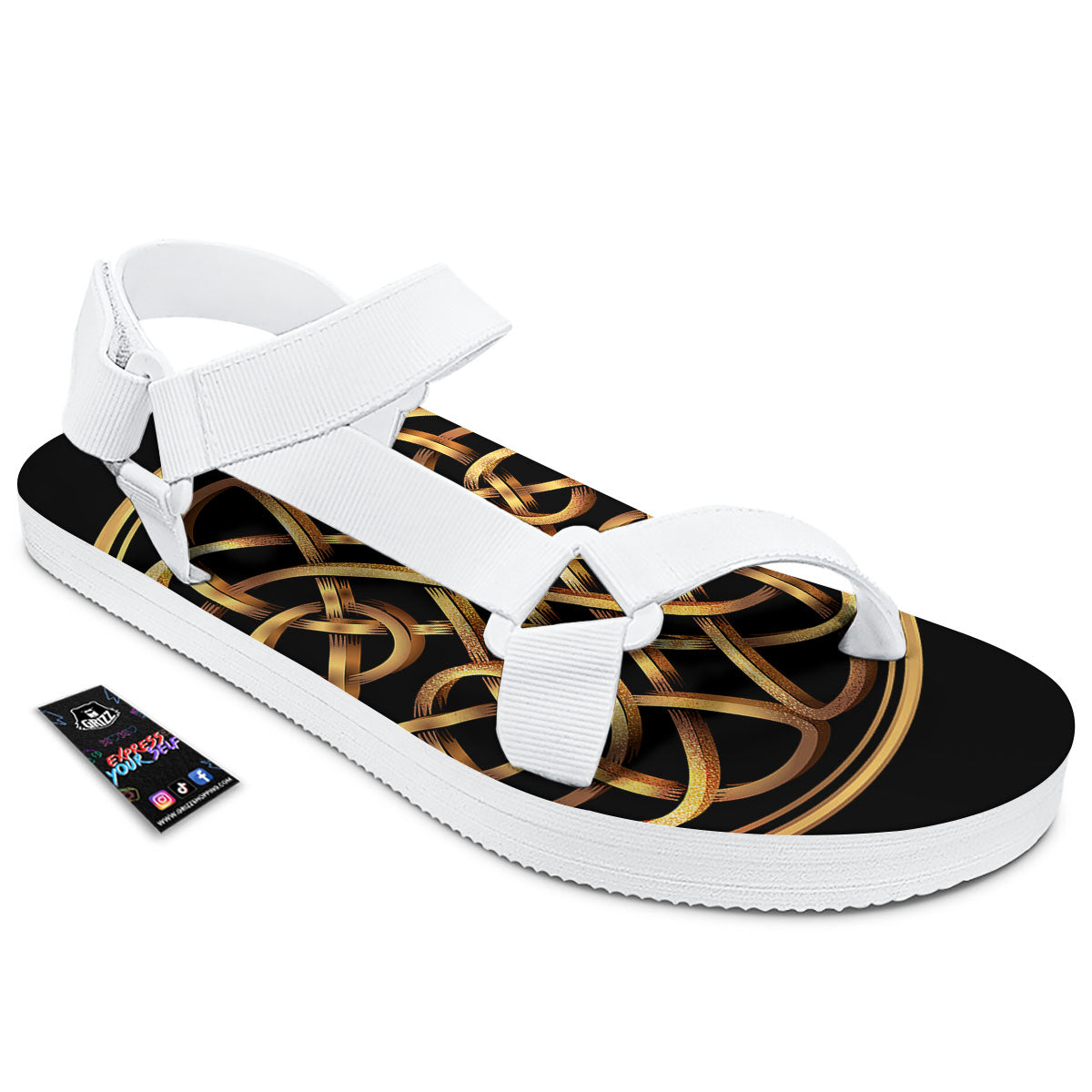 Celtic Knot Golden Print White Open Toe Sandals-grizzshop