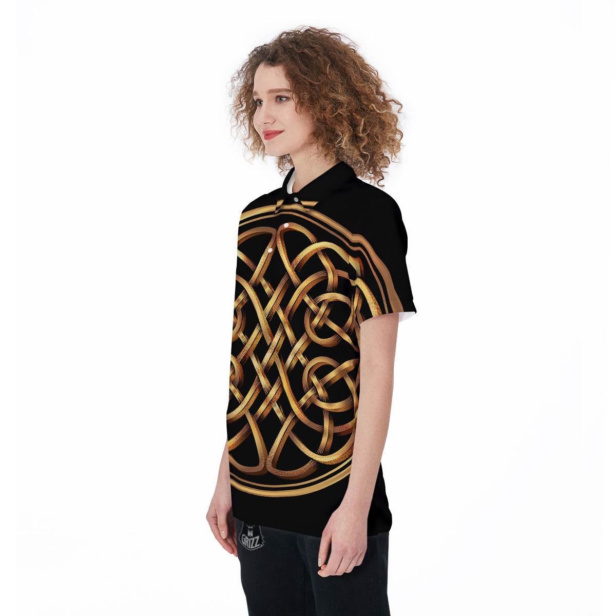 Celtic Knot Golden Print Women's Golf Shirts-grizzshop