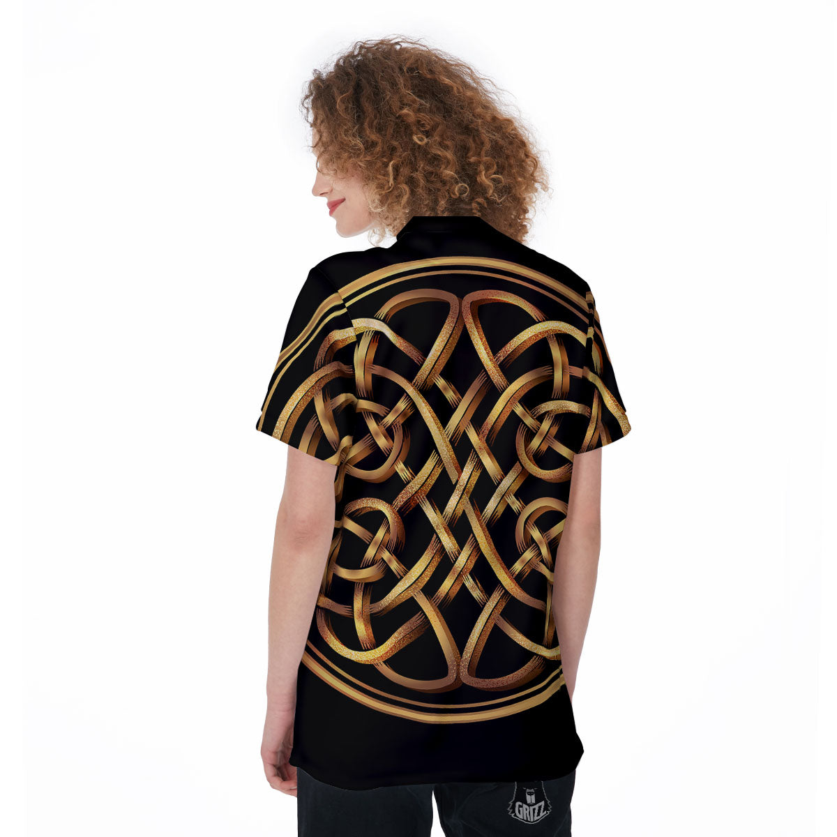 Celtic Knot Golden Print Women's Golf Shirts-grizzshop