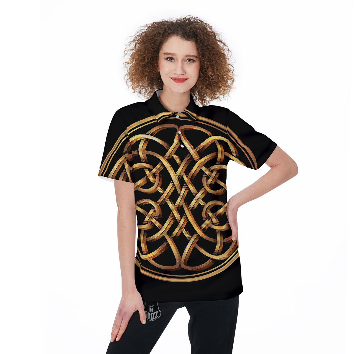 Celtic Knot Golden Print Women's Golf Shirts-grizzshop