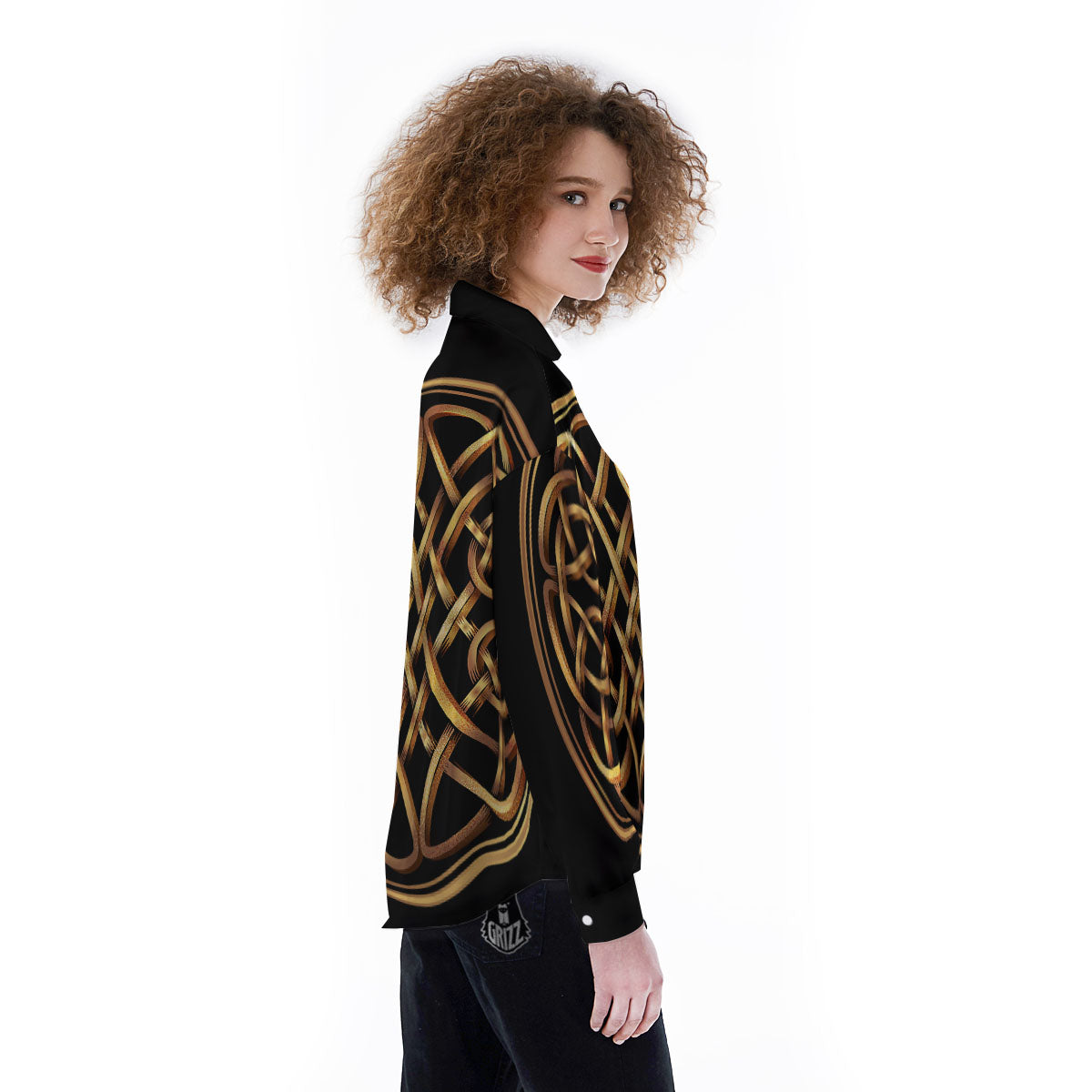 Celtic Knot Golden Print Women's Long Sleeve Shirts-grizzshop