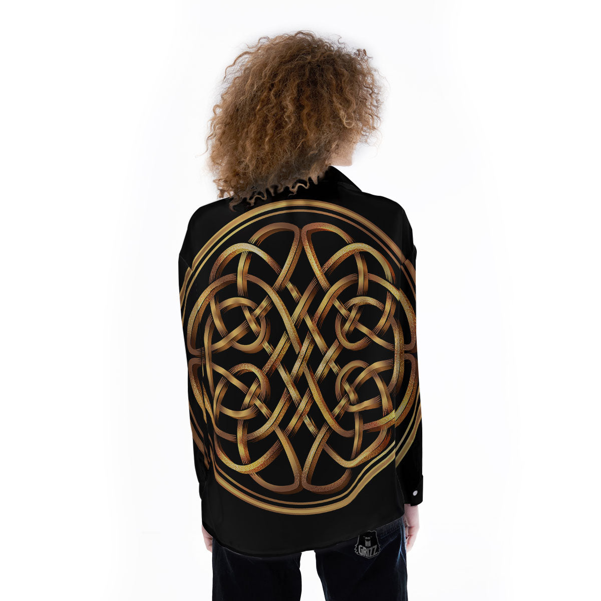 Celtic Knot Golden Print Women's Long Sleeve Shirts-grizzshop