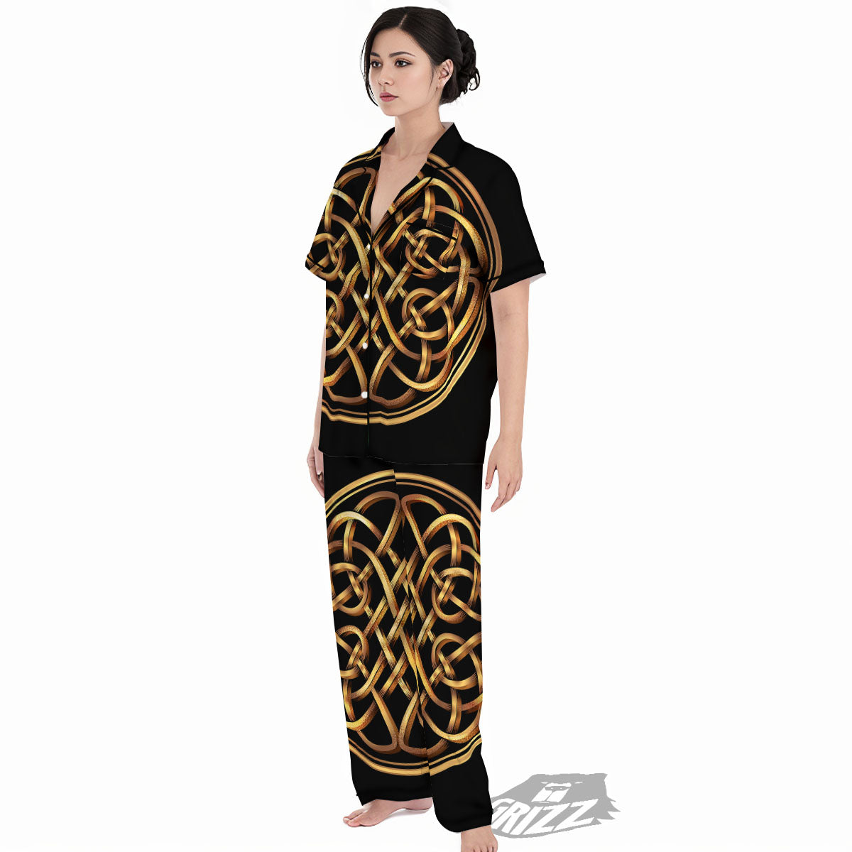 Celtic Knot Golden Print Women's Pajamas Set-grizzshop