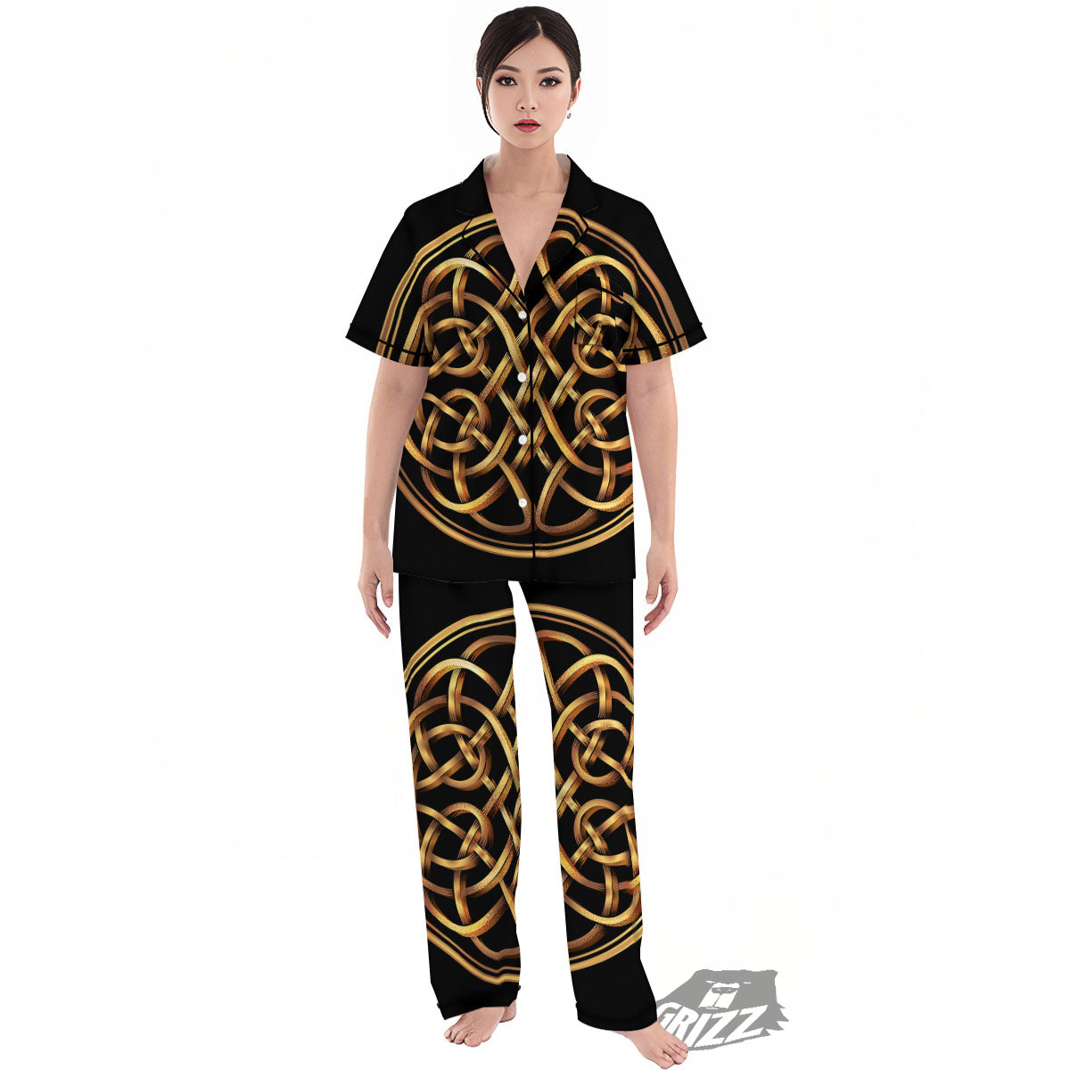 Celtic Knot Golden Print Women's Pajamas Set-grizzshop