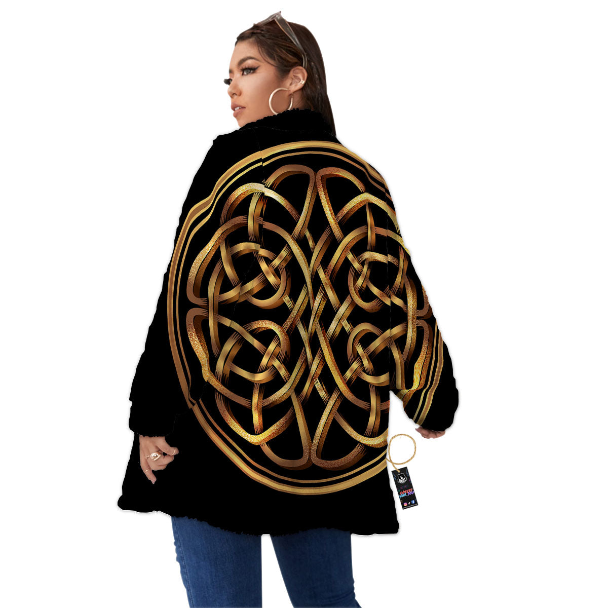 Celtic Knot Golden Print Women's Sherpa Jacket-grizzshop
