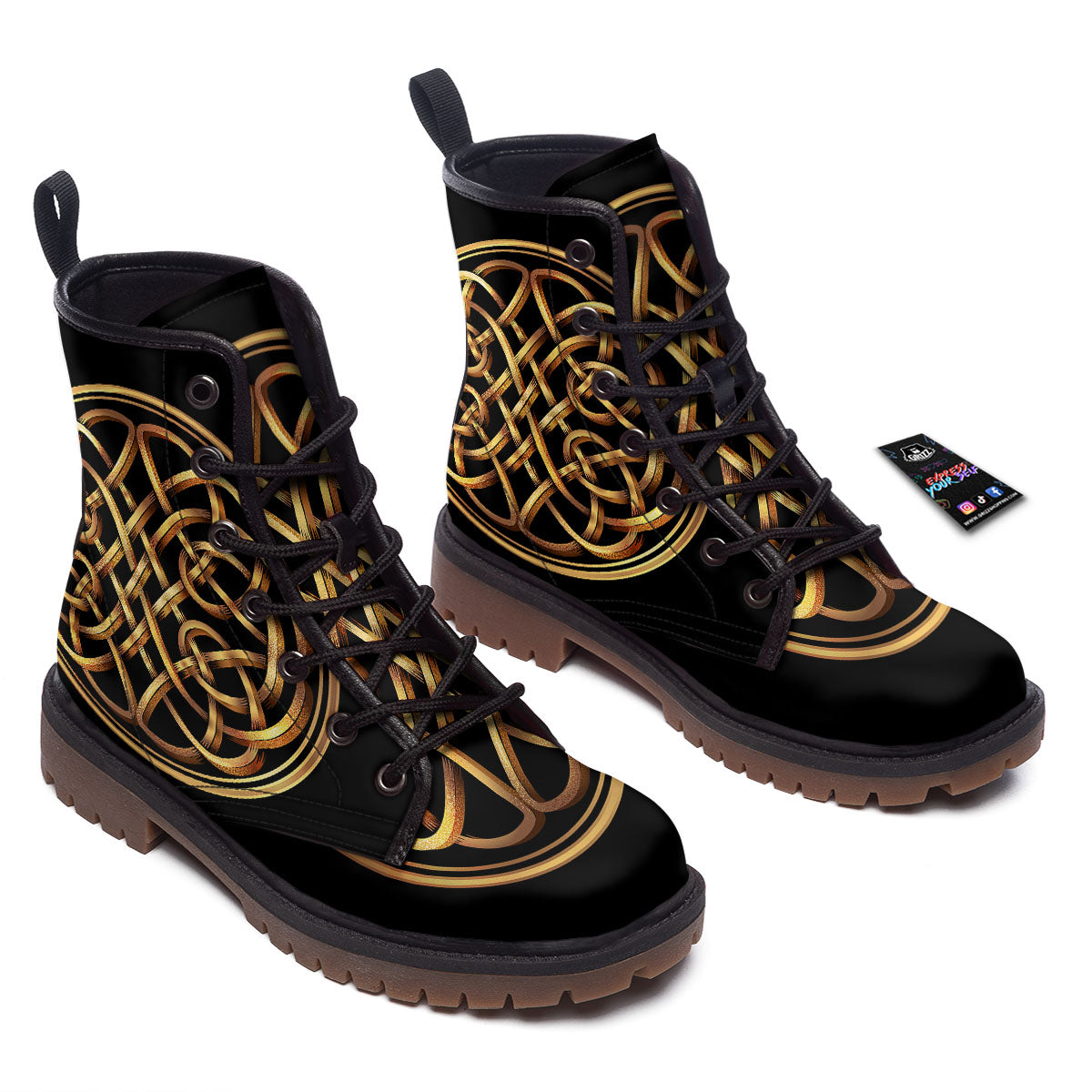 Celtic Knot Golden Print Work Boots-grizzshop